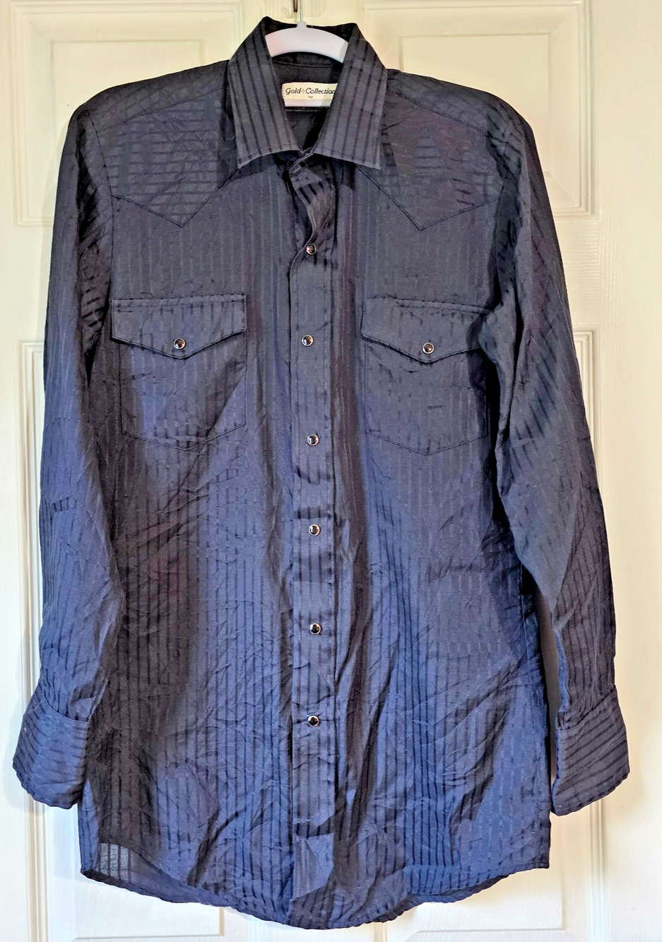 Karman Gold Collection Black Stripe Pearl Snap Western Shirt Men's L Large